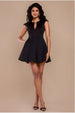 Cap Sleeve Plunging V-Neckline Skater Mini Dress - Black by Goddiva