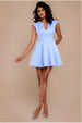 Cap Sleeve Plunging V-Neckline Skater Mini Dress - Light Blue by Goddiva