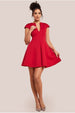 Cap Sleeve Plunging V-Neckline Skater Mini Dress - Red by Goddiva