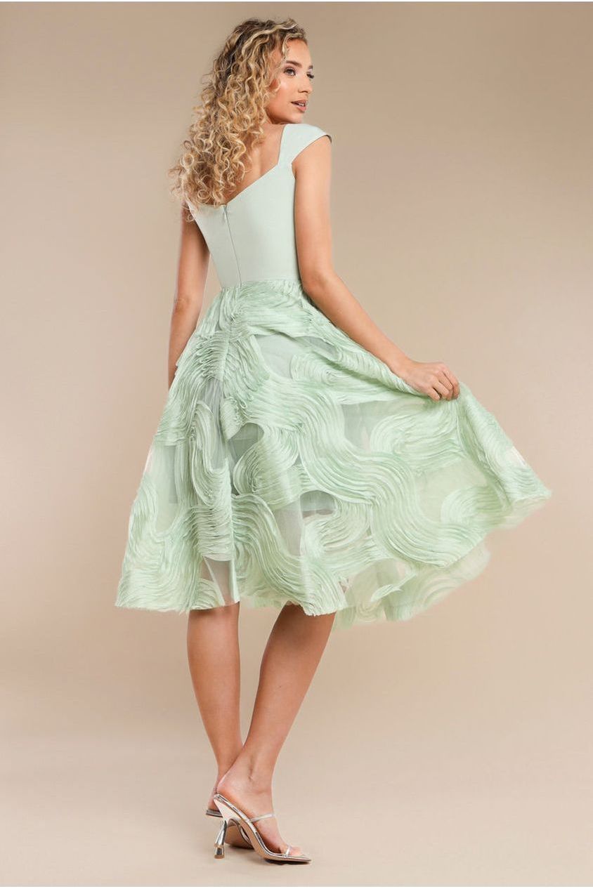 Scuba & Textured Chiffon A Line Midi Dress - Sage Green DR4549