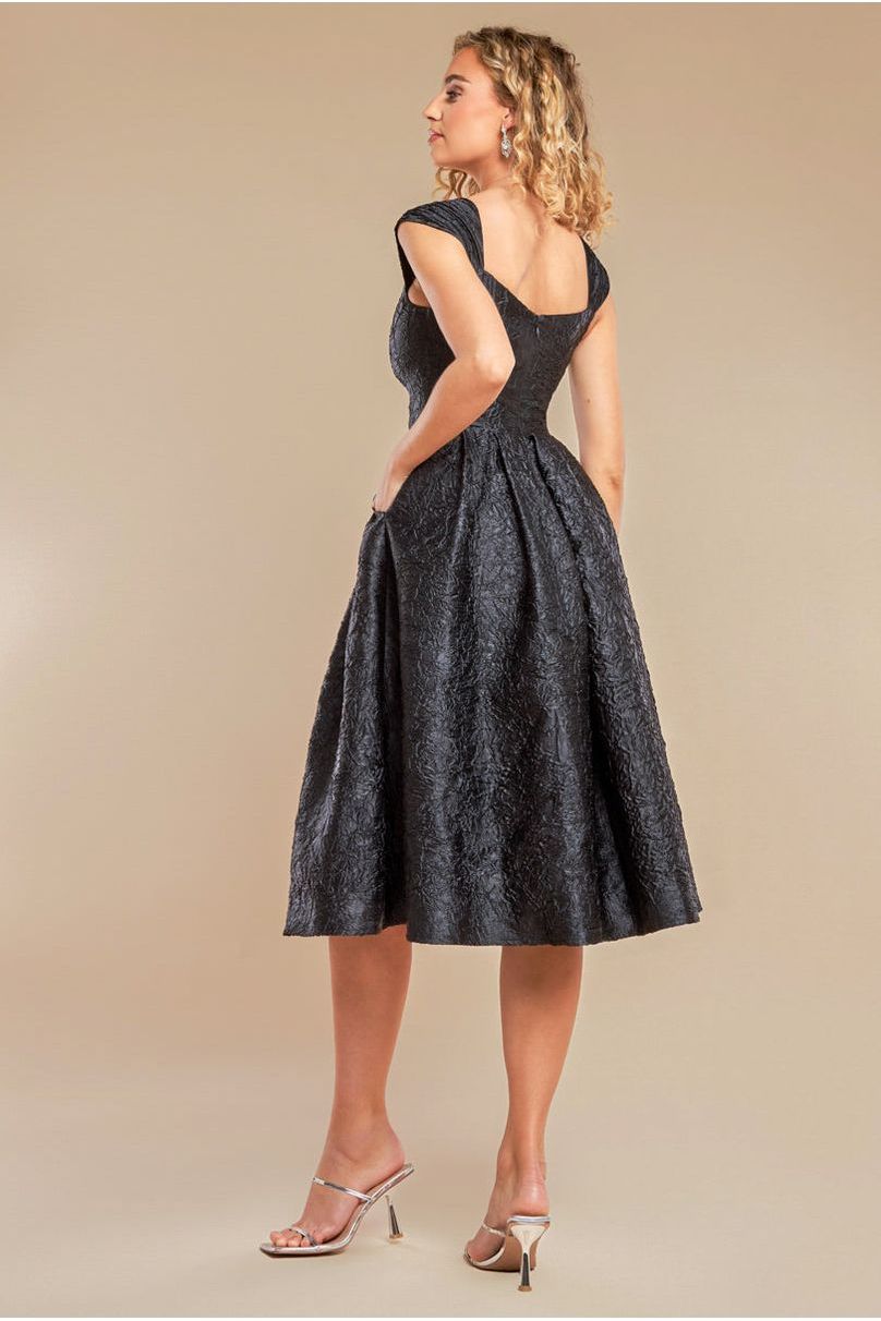 Crushed Satin Sleeveless A Line Midi Dress - Black DR4551