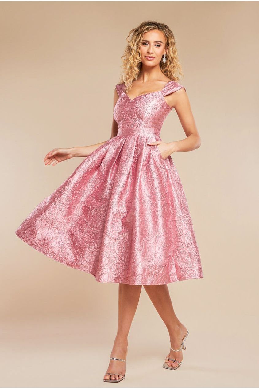Crushed Satin Sleeveless A Line Midi Dress - Blush Pink DR4551