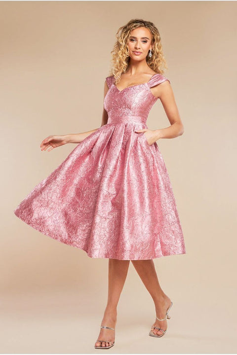 Crushed Satin Sleeveless A Line Midi Dress - Blush Pink by Goddiva