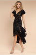 Jacquard Chiffon Wrap High Low Midaxi Dress - Black by Goddiva