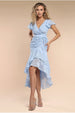 Jacquard Chiffon Wrap High Low Midaxi Dress - Blue by Goddiva