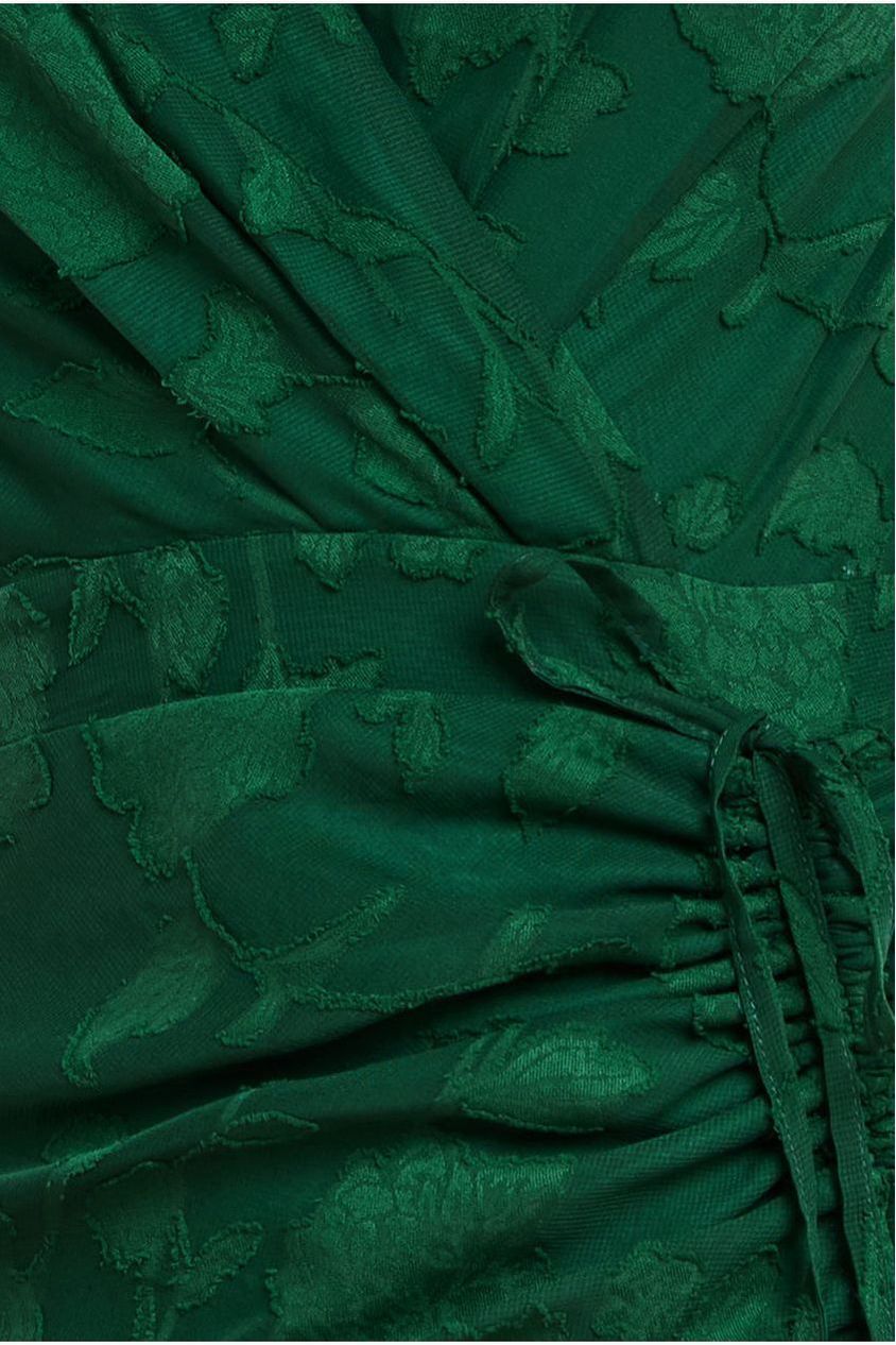 Jacquard Chiffon Wrap High Low Midaxi Dress - Emerald Green DR4552