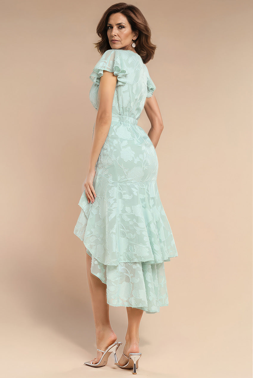 Jacquard Chiffon Wrap High Low Midaxi Dress - SageGreen DR4552M