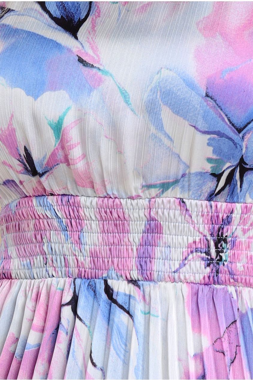 Flutter Sleeve Pleated Skirt Floral Midi Dress - Blue DR4565M