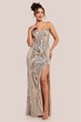 Strapless Multi Sequin Maxi Dress - Champagne by Goddiva