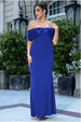 Twist Knot Satin & Scuba Bardot Maxi Dress - Royal Blue by Goddiva