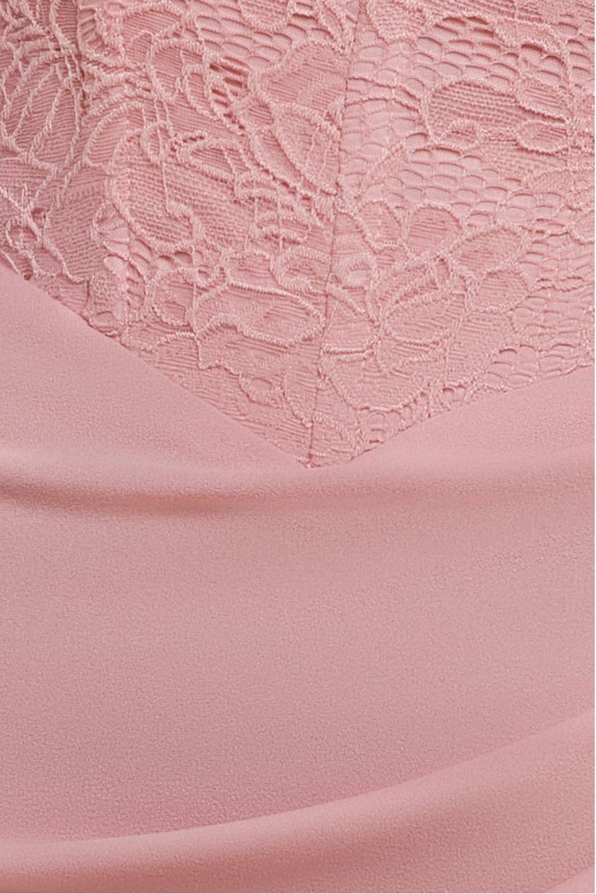One Shoulder Organza  Fan Detail Lace Bodice Maxi Dress - Blush Pink DR4577