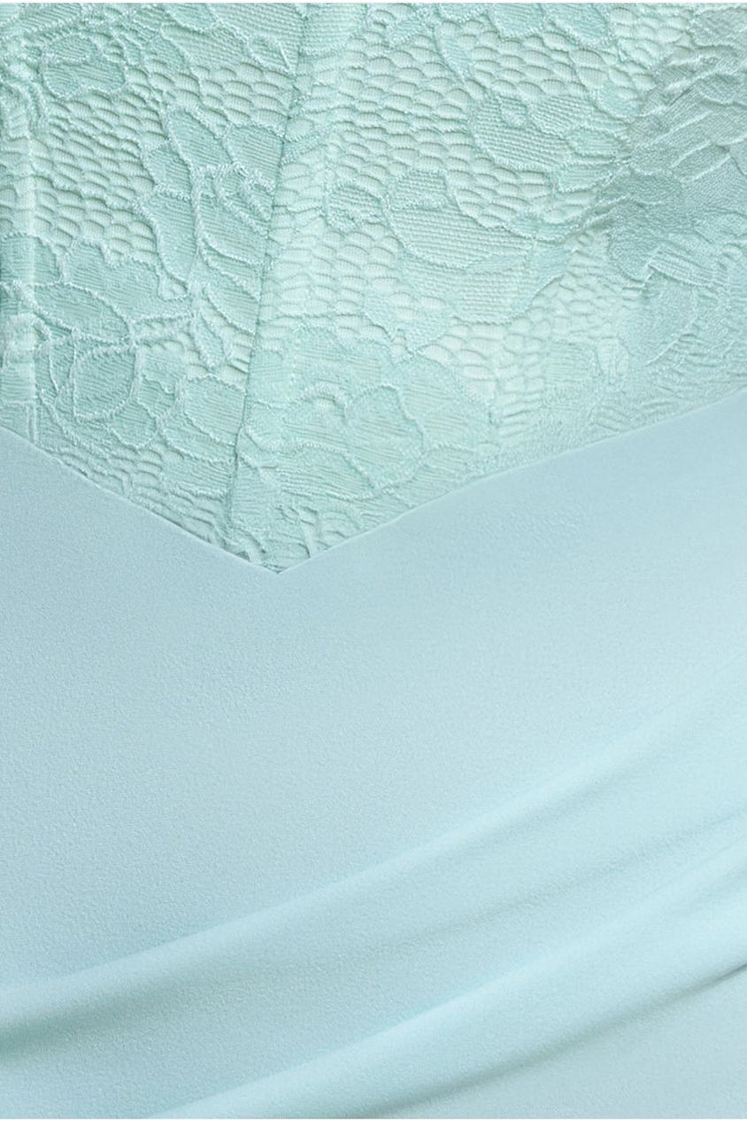 One Shoulder Organza  Fan Detail Lace Bodice Maxi Dress - Mint Green DR4577
