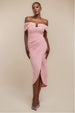 Off The Shoulder Chiffon Wing Scuba Crepe Midi Dress - Blush Pink by Goddiva