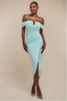 Off The Shoulder Chiffon Wing Scuba Crepe Midi Dress - Mint Green by Goddiva