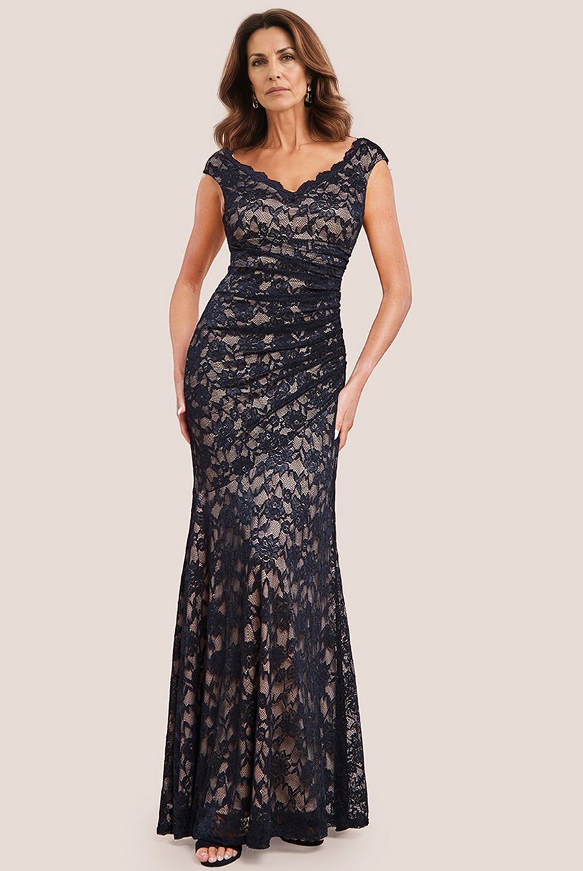 Off The Shoulder Scalloped Neck Maxi Dress - Black DR4600M