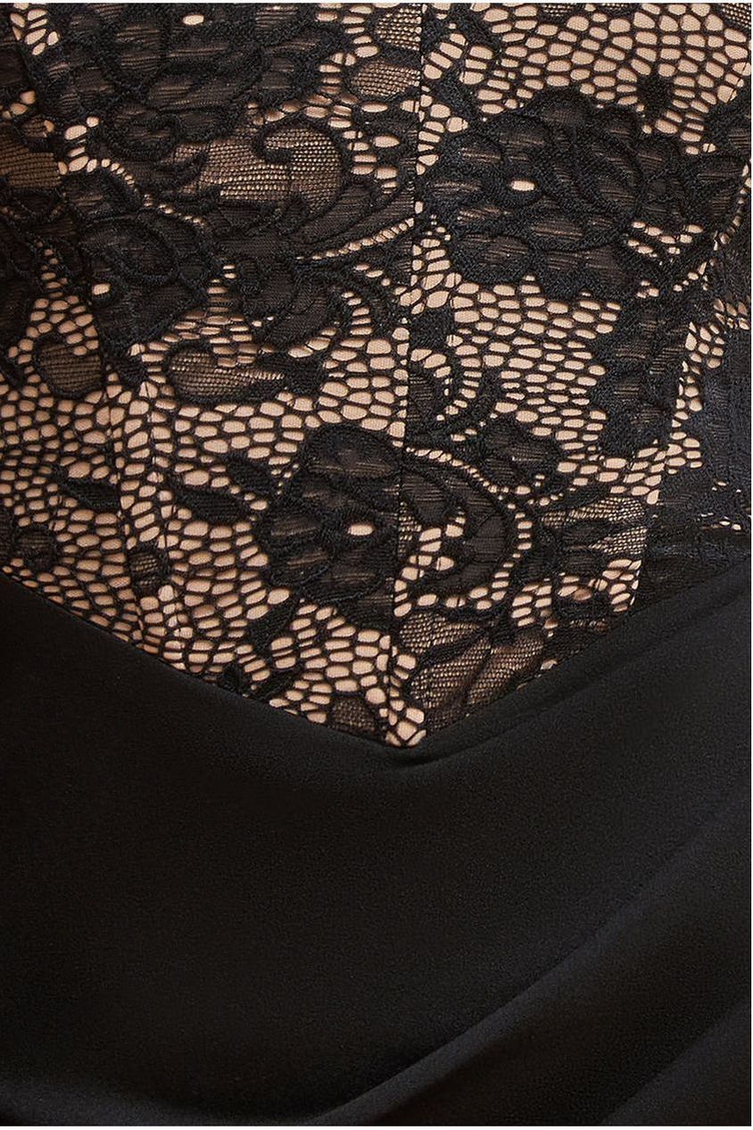 One Shoulder Organza  Fan Detail Lace Bodice Midi Dress - Black DR4607