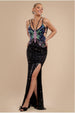 Sequin Butterfly Front Split Maxi Dress - Black by Goddiva