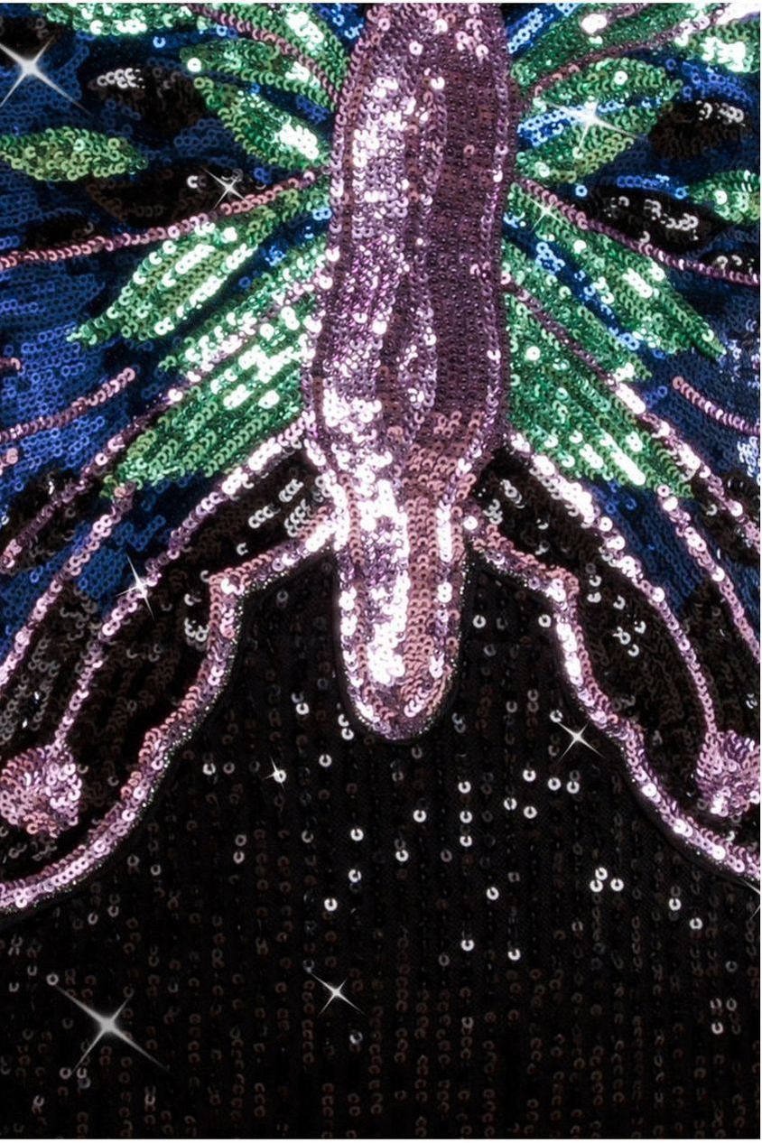 Sequin Butterfly Front Split Maxi Dress - Black DR4609