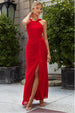 Halterneck Thigh Split Chiffon Maxi Dress - Red by Goddiva