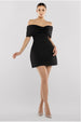 Front Bow Off The Shoulder Mini Dress - Black by Goddiva