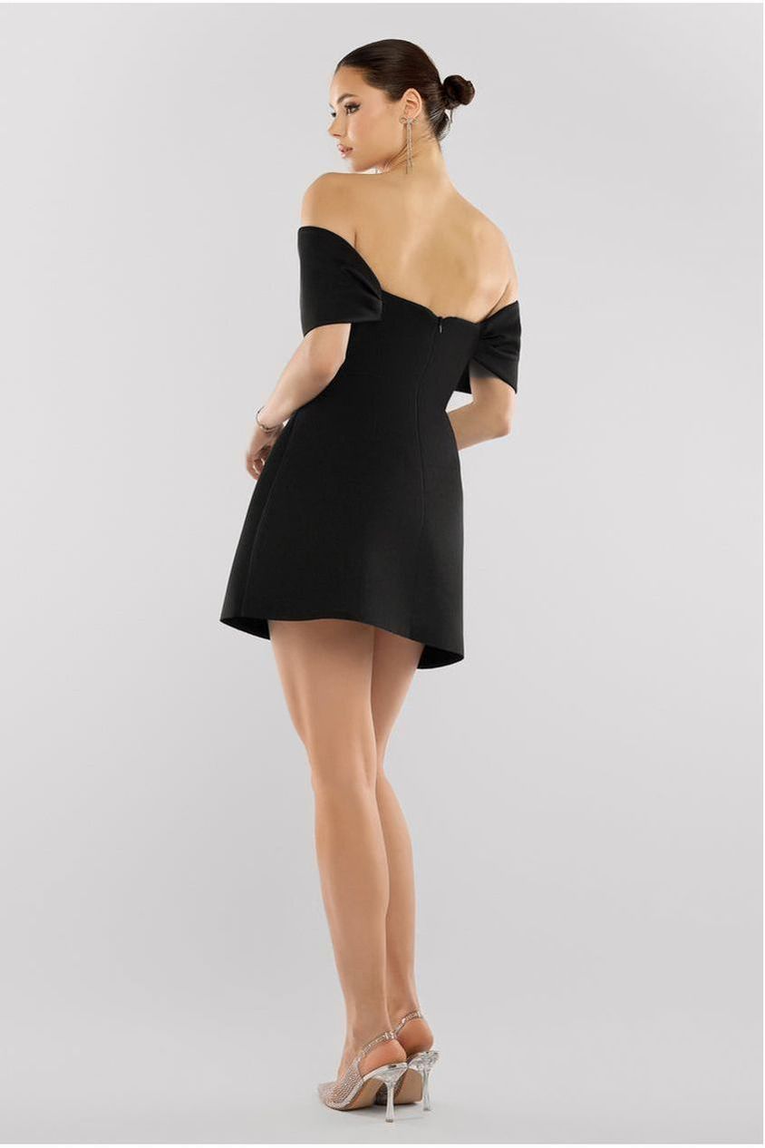 Front Bow Off The Shoulder Mini Dress - Black DR4613