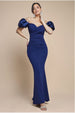 Puffy Satin  Sleeve Scuba Maxi Dress - Navy Blue by Goddiva