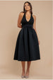 Halter Neck Pleated A-Line Midaxi Dress - Black by Goddiva