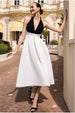 Contrast  Halter Neck Pleated A-Line Midaxi Dress - Black Cream by Goddiva