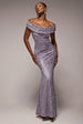 Cowl Neck Sequin Lace Maxi Dress - Dusky Purple by Goddiva