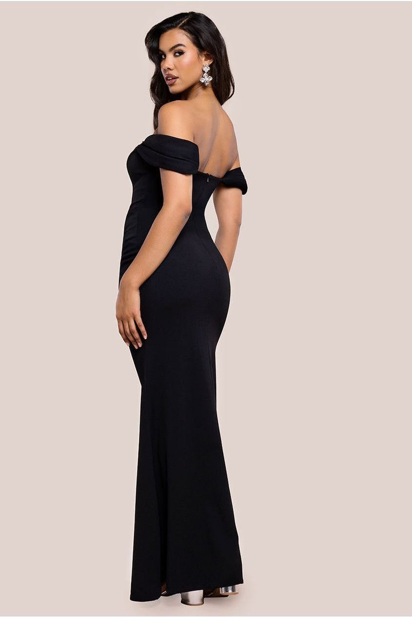Diamante Heart Trim Evening Maxi Dress - Black DR4674
