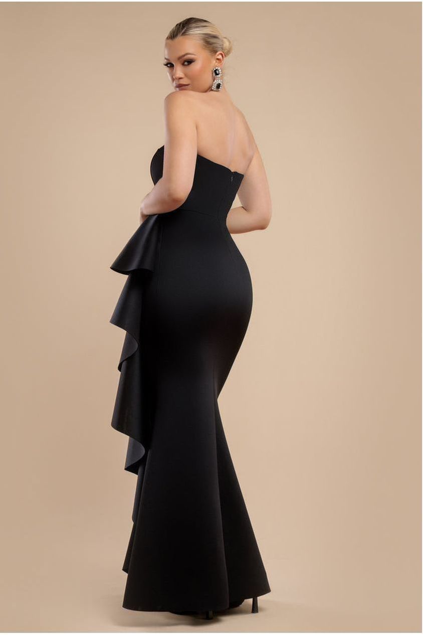 Boobtube Peplum  Waterfall Frill Maxi Dress - Black DR4738