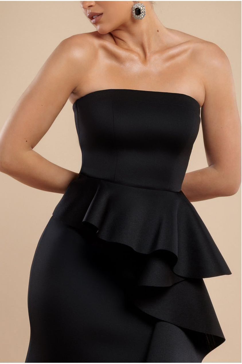 Boobtube Peplum  Waterfall Frill Maxi Dress - Black DR4738