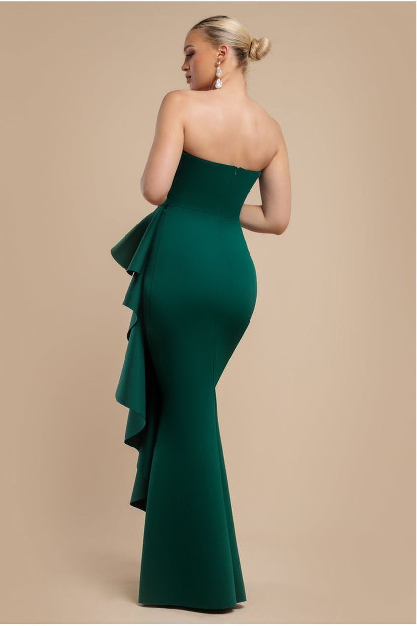 Boobtube Peplum  Waterfall Frill Maxi Dress - Emerald Green DR4738
