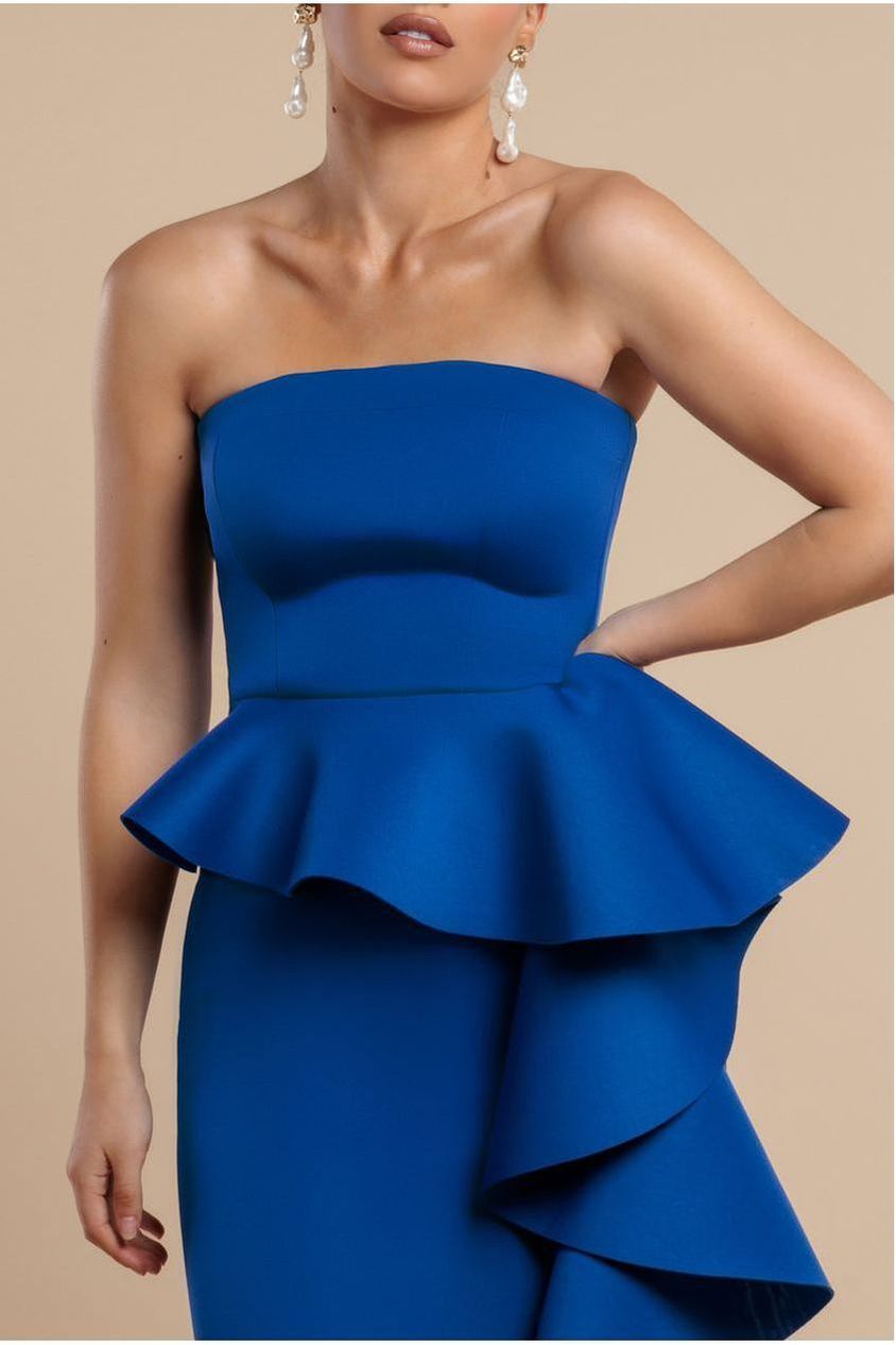 Boobtube Peplum  Waterfall Frill Maxi Dress - Royal Blue DR4738