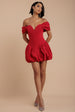 Bardot Babydoll Corset Mini Dress - Red by Goddiva