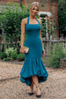 Halter Neck Puff Hem Mermaid Midaxi Dress - Emerald Green by Goddiva