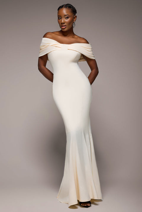 Bardot Bow Neck Maxi Dress - Cream by Goddiva