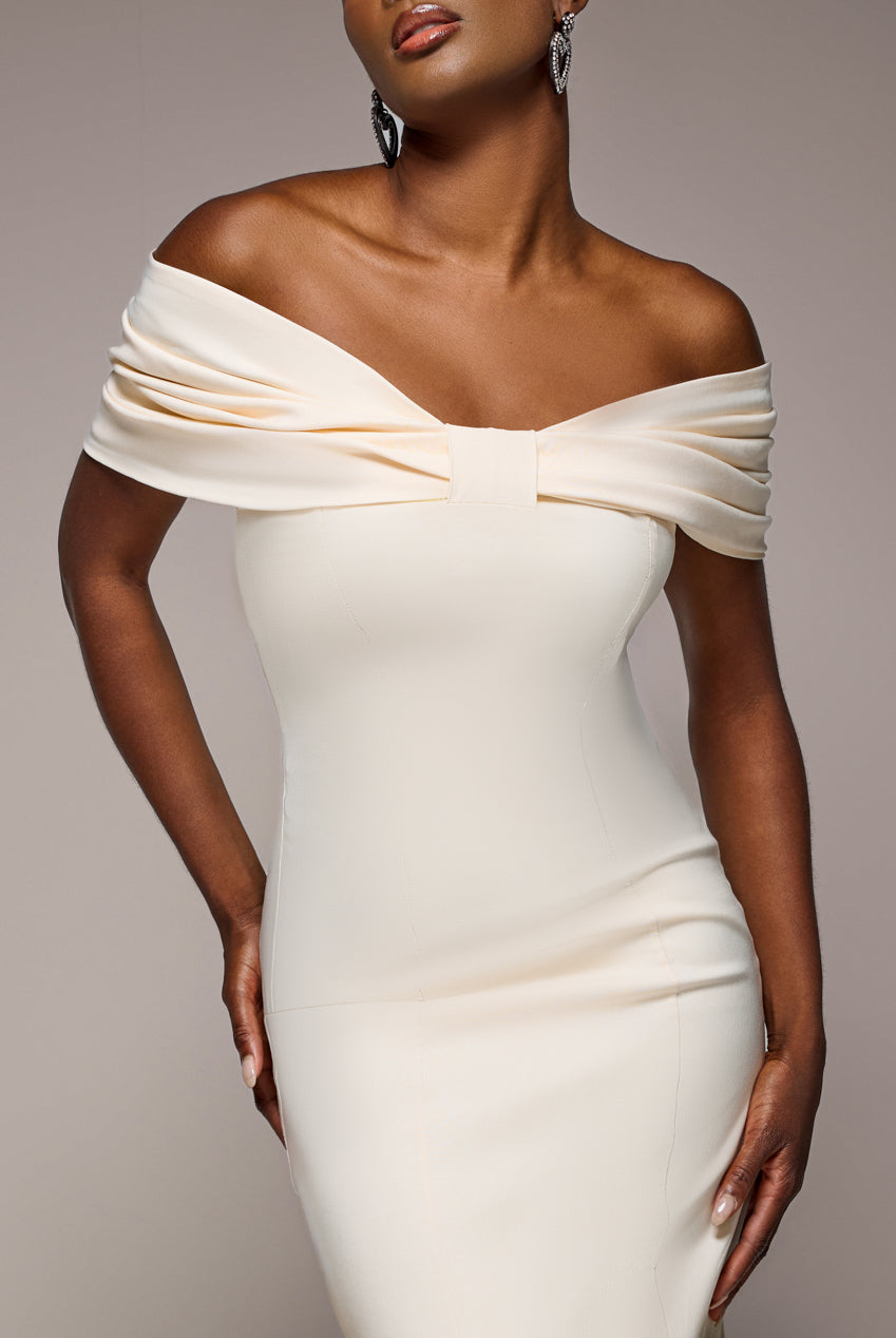Bardot Bow Neck Maxi Dress - Cream DR4809