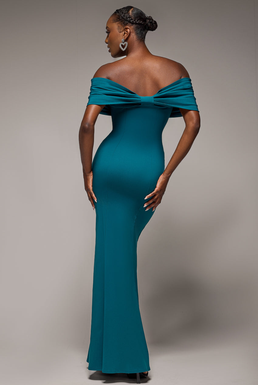 Bardot Bow Neck Maxi Dress - Emerald Green DR4809