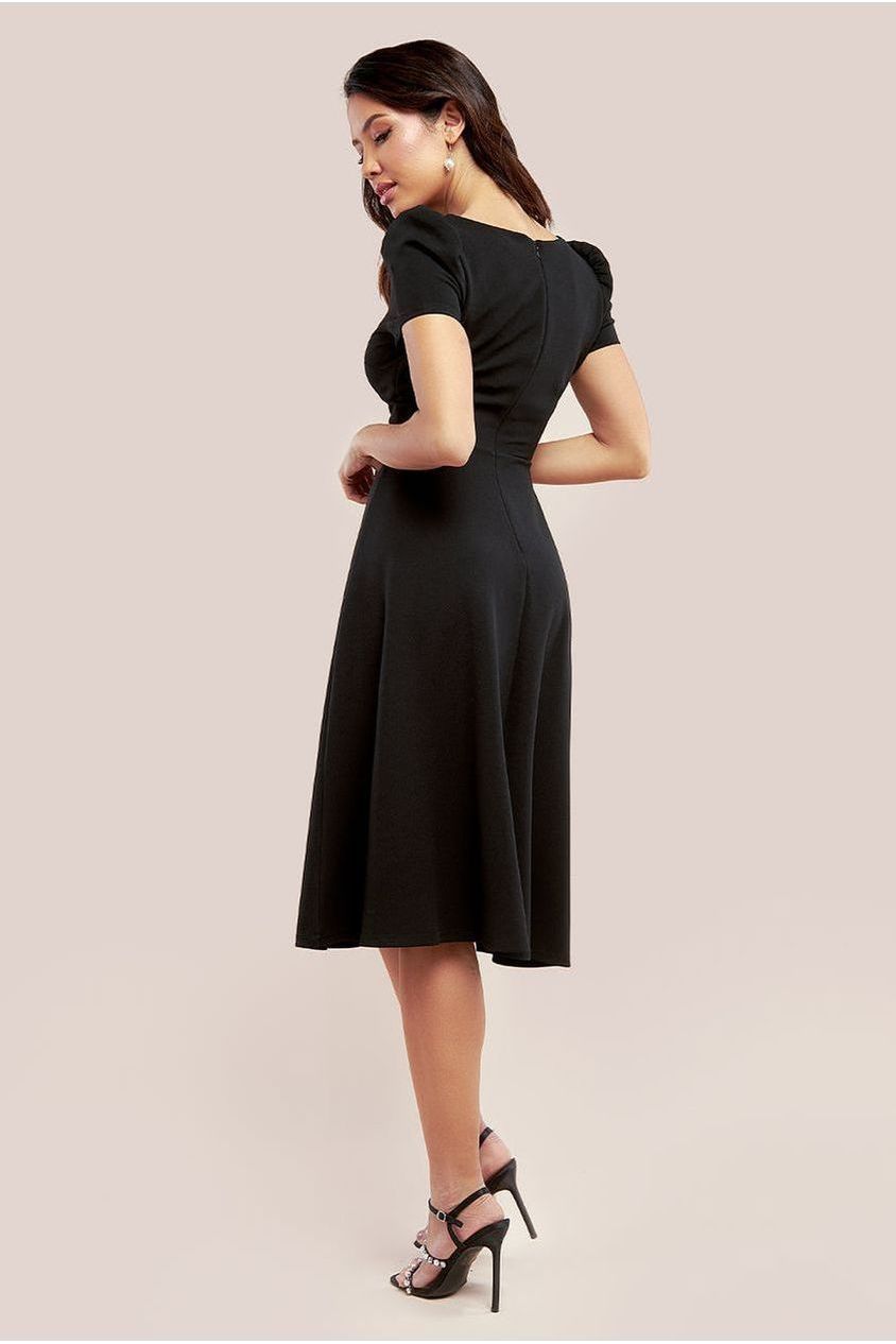 Front Frill Flared Scuba Midi Dress - Black DR3876