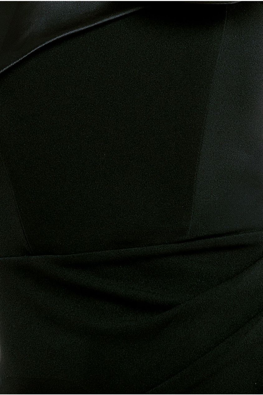 Satin Corsage Scuba Crepe Maxi Dress - Black DR4215