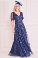 Embroidered Flared Sleeve Maxi - Navy by Goddiva