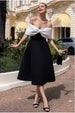 Bow Off The Shoulder A Line Midi Dress - Black Cream by Goddiva