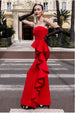 Boobtube Peplum  Waterfall Frill Maxi Dress - Red by Goddiva