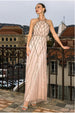 Racer Neck Sleeveless Hand Embellished Sequin Maxi Dress - Champagne by Goddiva