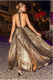 Sunrise Foil Halterneck A-Line Maxi Dress - Bronze by Goddiva