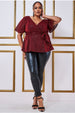 Lurex Flutter Sleeve Wrap Top - Wine by Goddiva Plus
