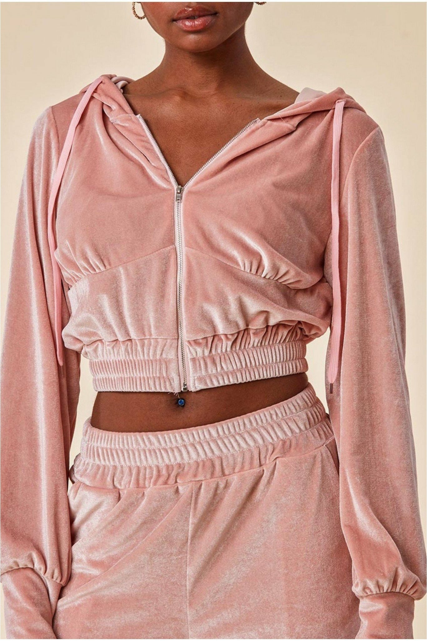 Velour Hoodie & Short Set - Pink TS22