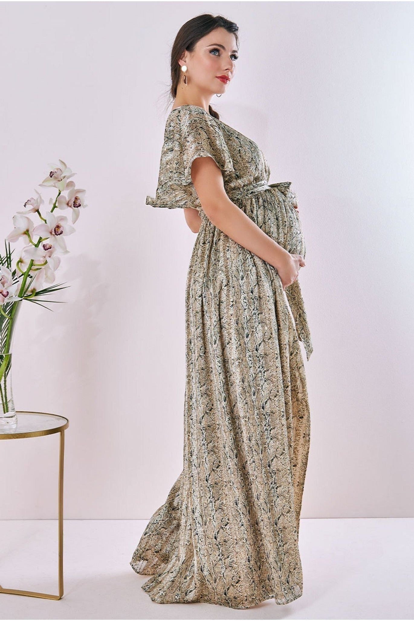 Maternity Wrap Printed Chiffon Maxi Snake Print DR3870MAT