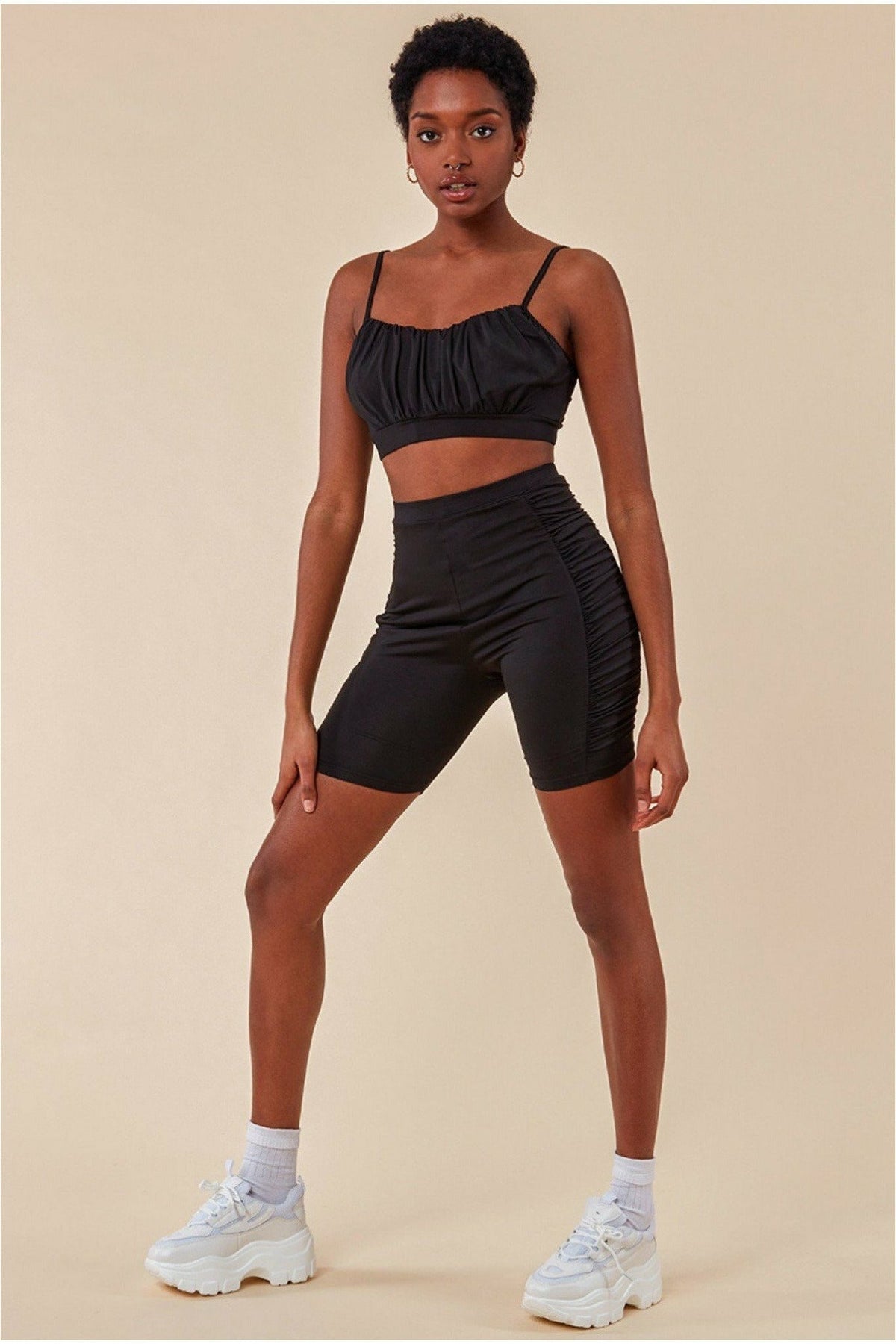 Side Detail Bralette & Cycle Short Set - Black TS5